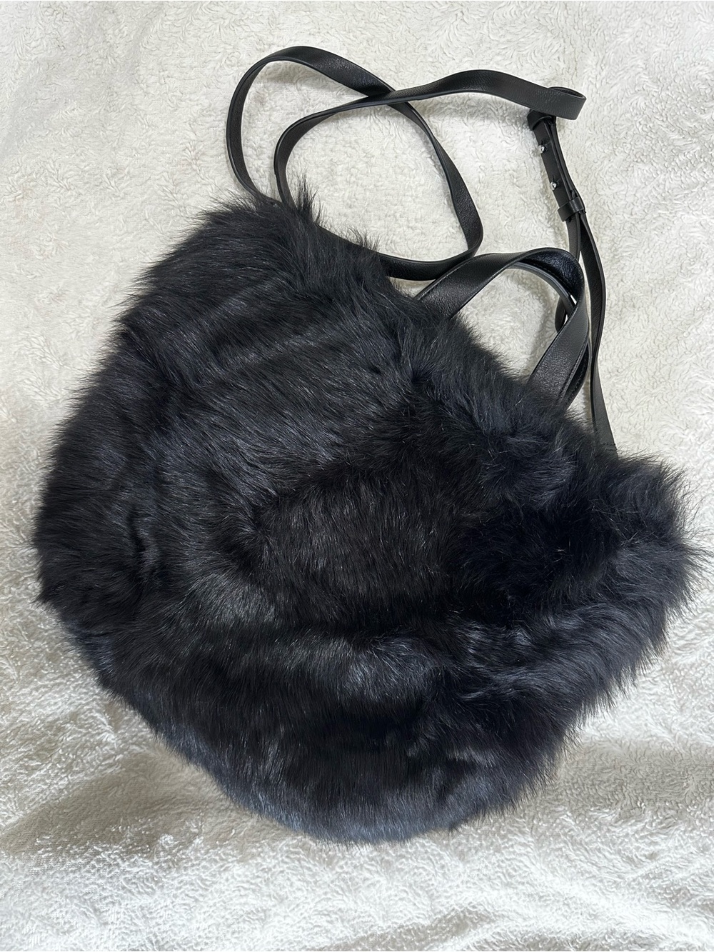 Theory Black Shearling Tote with Adjustable Crossbody Black Leather Strap